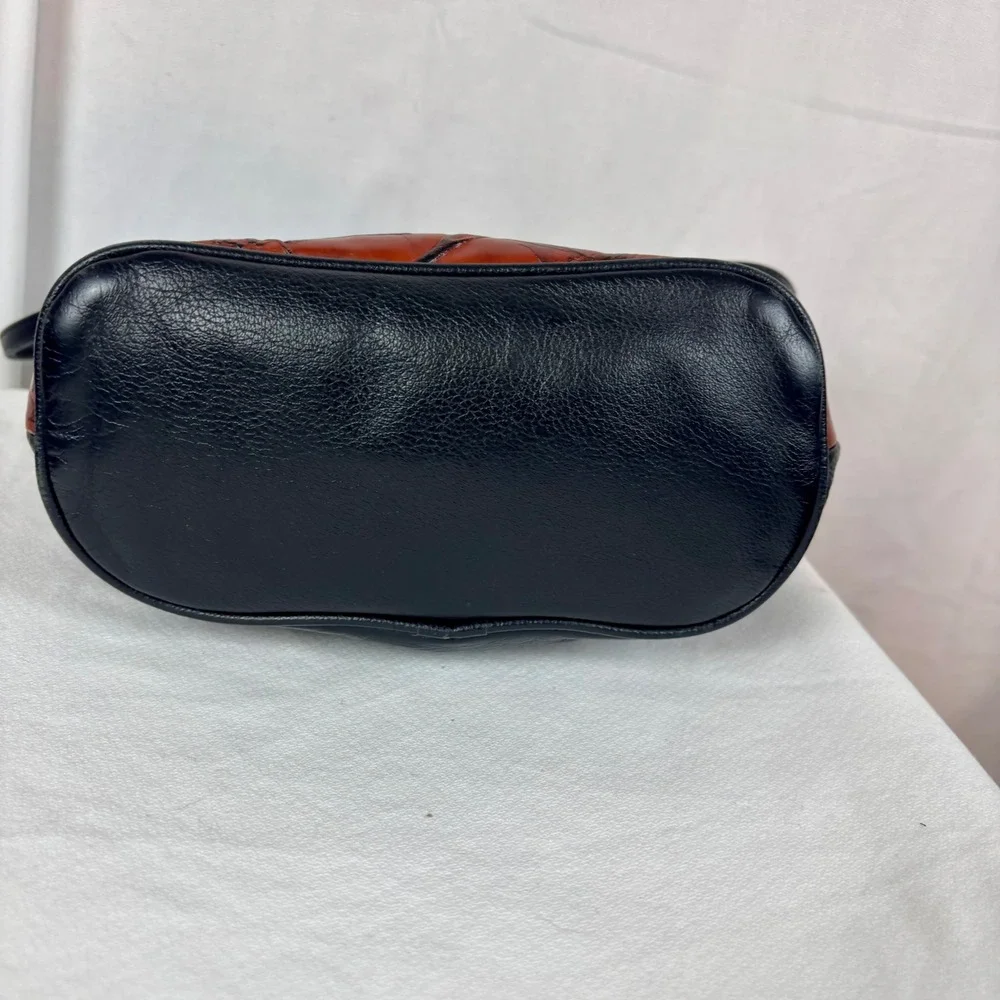 Leaf Leather C.L. Whiting  Black Brown Embossed Crossbody Bucket Bag USA Made